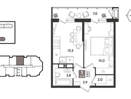 Продается 1-комнатная квартира ЖК Рекорд 2, литера 4, 45  м&sup2;, 10917000 рублей