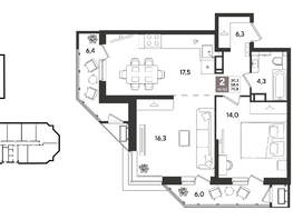 Продается 2-комнатная квартира ЖК Рекорд 2, литера 4, 70.8  м&sup2;, 15207840 рублей