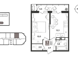 Продается 1-комнатная квартира ЖК Рекорд 2, литера 4, 44.6  м&sup2;, 11711960 рублей