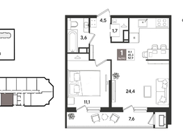 Продается 1-комнатная квартира ЖК Рекорд 2, литера 4, 52.9  м&sup2;, 13727550 рублей