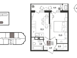 Продается 1-комнатная квартира ЖК Рекорд 2, литера 4, 44.6  м&sup2;, 11546940 рублей