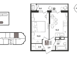 Продается 1-комнатная квартира ЖК Рекорд 2, литера 4, 44.6  м&sup2;, 11943880 рублей
