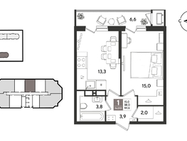 Продается 1-комнатная квартира ЖК Рекорд 2, литера 4, 44.6  м&sup2;, 11698580 рублей