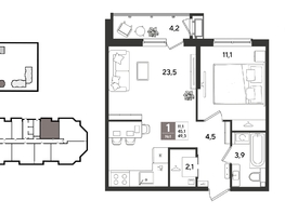 Продается 1-комнатная квартира ЖК Рекорд 2, литера 5, 49.3  м&sup2;, 11836930 рублей