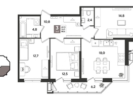 Продается 3-комнатная квартира ЖК Рекорд 2, литера 5, 88.6  м&sup2;, 17427620 рублей