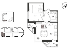 Продается 1-комнатная квартира ЖК Рекорд 2, литера 5, 43.3  м&sup2;, 12007090 рублей