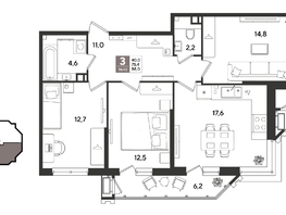 Продается 3-комнатная квартира ЖК Рекорд 2, литера 5, 88  м&sup2;, 17855200 рублей