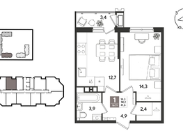 Продается 1-комнатная квартира ЖК Рекорд 2, литера 5, 41.6  м&sup2;, 10537280 рублей