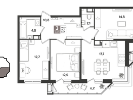 Продается 3-комнатная квартира ЖК Рекорд 2, литера 5, 87.7  м&sup2;, 18031120 рублей