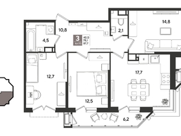 Продается 3-комнатная квартира ЖК Рекорд 2, литера 5, 87.7  м&sup2;, 18127590 рублей