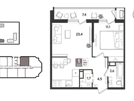 Продается 1-комнатная квартира ЖК Рекорд 2, литера 5, 51.7  м&sup2;, 12563100 рублей