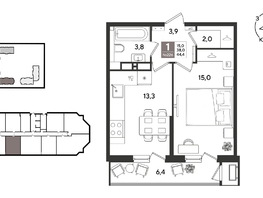 Продается 1-комнатная квартира ЖК Рекорд 2, литера 5, 44.4  м&sup2;, 12489720 рублей