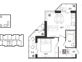 Продается 1-комнатная квартира ЖК Рекорд 2, литера 5, 47.4  м&sup2;, 11428140 рублей