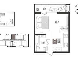 Продается Студия ЖК Рекорд 2, литера 5, 32.9  м&sup2;, 8873130 рублей