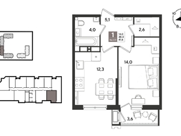 Продается 1-комнатная квартира ЖК Рекорд 2, литера 5, 41.6  м&sup2;, 10524800 рублей