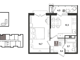 Продается 1-комнатная квартира ЖК Рекорд 2, литера 5, 41.3  м&sup2;, 10779300 рублей