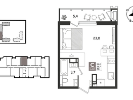 Продается Студия ЖК Рекорд 2, литера 5, 32.1  м&sup2;, 8814660 рублей