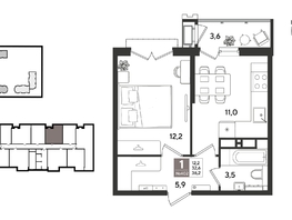 Продается 1-комнатная квартира ЖК Рекорд 2, литера 5, 36.2  м&sup2;, 10548680 рублей
