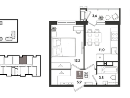 Продается 1-комнатная квартира ЖК Рекорд 2, литера 5, 36.2  м&sup2;, 10324240 рублей