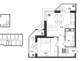 Продается 1-комнатная квартира ЖК Рекорд 2, литера 5, 46.8  м&sup2;, 11896560 рублей