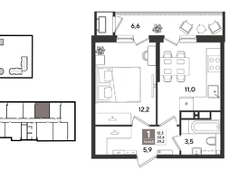 Продается 1-комнатная квартира ЖК Рекорд 2, литера 5, 39.2  м&sup2;, 11720800 рублей