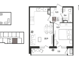 Продается 1-комнатная квартира ЖК Рекорд 2, литера 5, 50.4  м&sup2;, 12665520 рублей