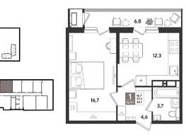 Продается 1-комнатная квартира ЖК Рекорд 2, литера 5, 44.1  м&sup2;, 11827620 рублей