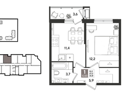 Продается 1-комнатная квартира ЖК Рекорд 2, литера 5, 36.8  м&sup2;, 10226720 рублей
