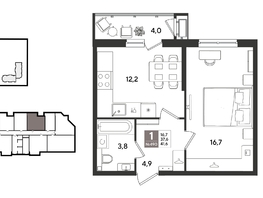 Продается 1-комнатная квартира ЖК Рекорд 2, литера 5, 41.6  м&sup2;, 10383360 рублей