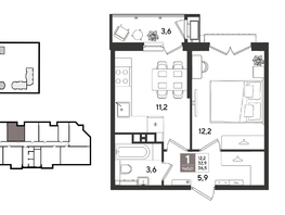 Продается 1-комнатная квартира ЖК Рекорд 2, литера 5, 36.5  м&sup2;, 10449950 рублей