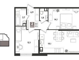 Продается 2-комнатная квартира ЖК Рекорд 2, литера 5, 64.5  м&sup2;, 13545000 рублей