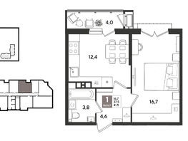 Продается 1-комнатная квартира ЖК Рекорд 2, литера 5, 41.5  м&sup2;, 10702850 рублей