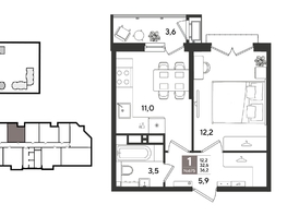 Продается 1-комнатная квартира ЖК Рекорд 2, литера 5, 36.2  м&sup2;, 10541440 рублей