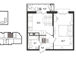 Продается 1-комнатная квартира ЖК Рекорд 2, литера 5, 41.3  м&sup2;, 10804080 рублей