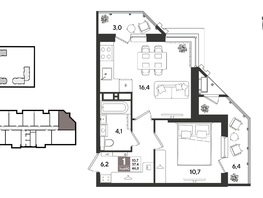 Продается 1-комнатная квартира ЖК Рекорд 2, литера 5, 46.8  м&sup2;, 11494080 рублей