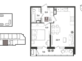 Продается 1-комнатная квартира ЖК Рекорд 2, литера 5, 50.4  м&sup2;, 12489120 рублей