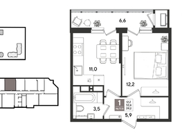 Продается 1-комнатная квартира ЖК Рекорд 2, литера 5, 39.2  м&sup2;, 11438560 рублей