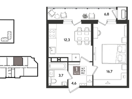 Продается 1-комнатная квартира ЖК Рекорд 2, литера 5, 44.1  м&sup2;, 11571840 рублей