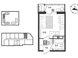 Продается Студия ЖК Рекорд 2, литера 5, 24.5  м&sup2;, 8185450 рублей