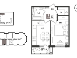 Продается 1-комнатная квартира ЖК Рекорд 2, литера 5, 41.9  м&sup2;, 10567180 рублей