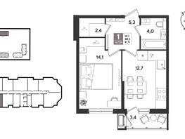 Продается 1-комнатная квартира ЖК Рекорд 2, литера 5, 41.9  м&sup2;, 10336730 рублей
