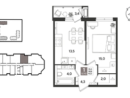 Продается 1-комнатная квартира ЖК Рекорд 2, литера 5, 42.2  м&sup2;, 10440280 рублей