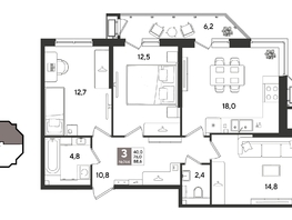 Продается 3-комнатная квартира ЖК Рекорд 2, литера 5, 88.6  м&sup2;, 17702280 рублей
