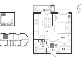 Продается 1-комнатная квартира ЖК Рекорд 2, литера 5, 41.6  м&sup2;, 11078080 рублей