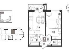 Продается 1-комнатная квартира ЖК Рекорд 2, литера 5, 41.6  м&sup2;, 10329280 рублей