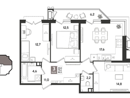 Продается 3-комнатная квартира ЖК Рекорд 2, литера 5, 88  м&sup2;, 18189600 рублей