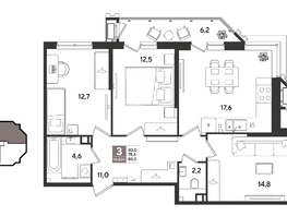 Продается 3-комнатная квартира ЖК Рекорд 2, литера 5, 88  м&sup2;, 18233600 рублей