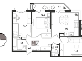 Продается 3-комнатная квартира ЖК Рекорд 2, литера 5, 87.7  м&sup2;, 18294220 рублей