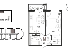 Продается 1-комнатная квартира ЖК Рекорд 2, литера 5, 41.4  м&sup2;, 10399680 рублей