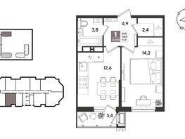 Продается 1-комнатная квартира ЖК Рекорд 2, литера 5, 41.4  м&sup2;, 10652220 рублей